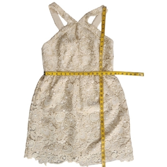 CLUB MONACO "Doina" Cream & Gold  Lace Halter Dress - Size 10 - Picture 12 of 15